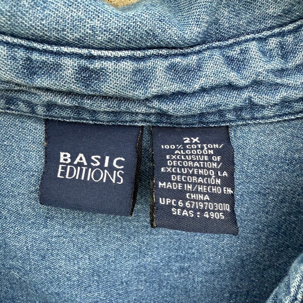 Denim Chambray Long Sleeve Button Up Basic Editio… - image 2